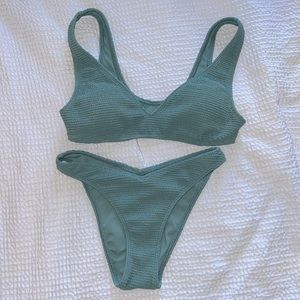 LA Hearts PacSun blue green Katie deep V scrunch bikini bottom and top swimsuit